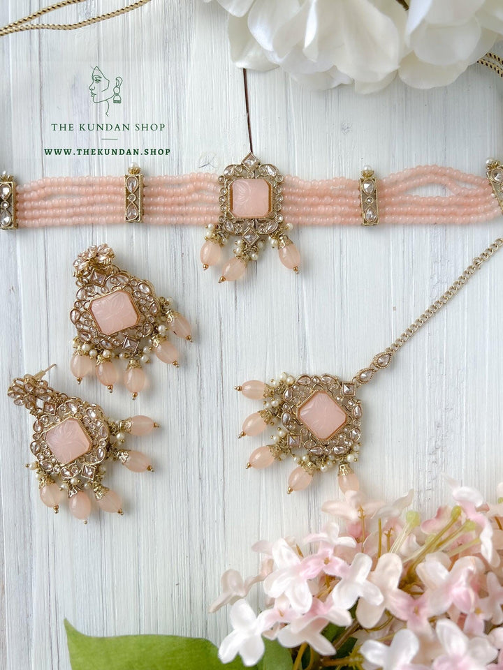 Incline in Polki (in more colors) Necklace Sets THE KUNDAN SHOP Peach 