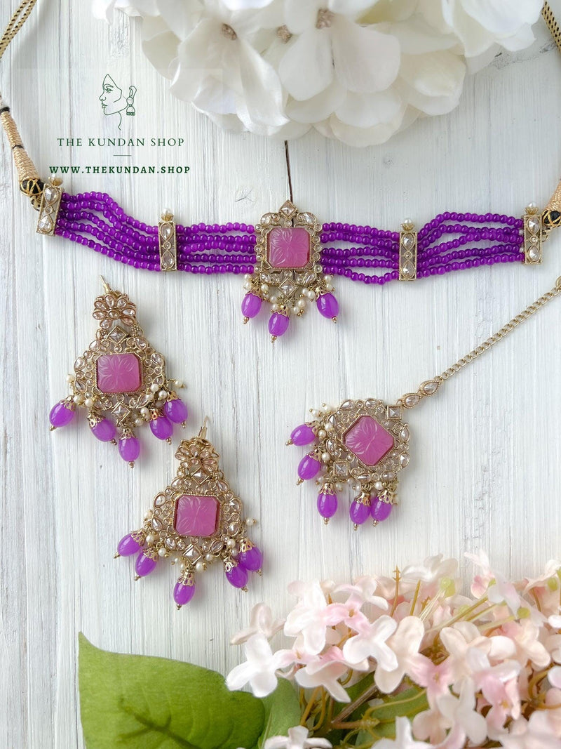 Incline in Polki (in more colors) Necklace Sets THE KUNDAN SHOP Light Purple 