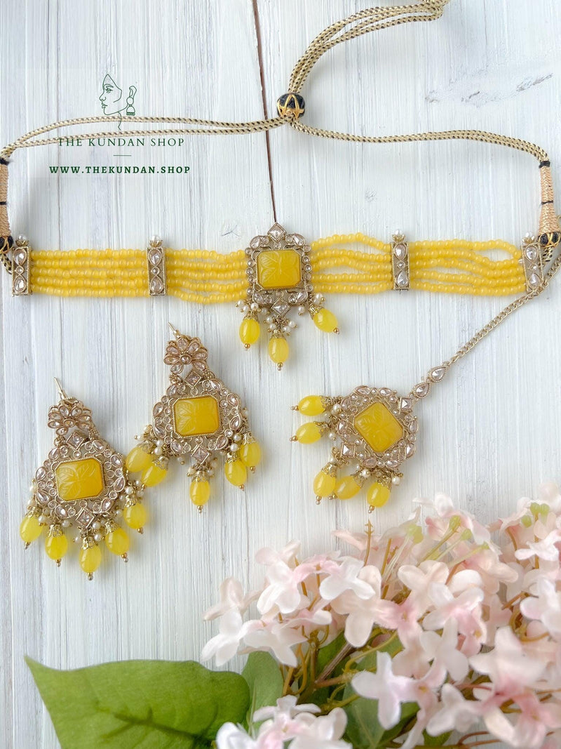 Incline in Polki (in more colors) Necklace Sets THE KUNDAN SHOP Yellow 