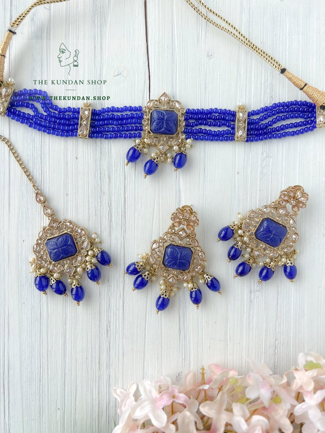 Incline in Polki (in more colors) Necklace Sets THE KUNDAN SHOP Blue 
