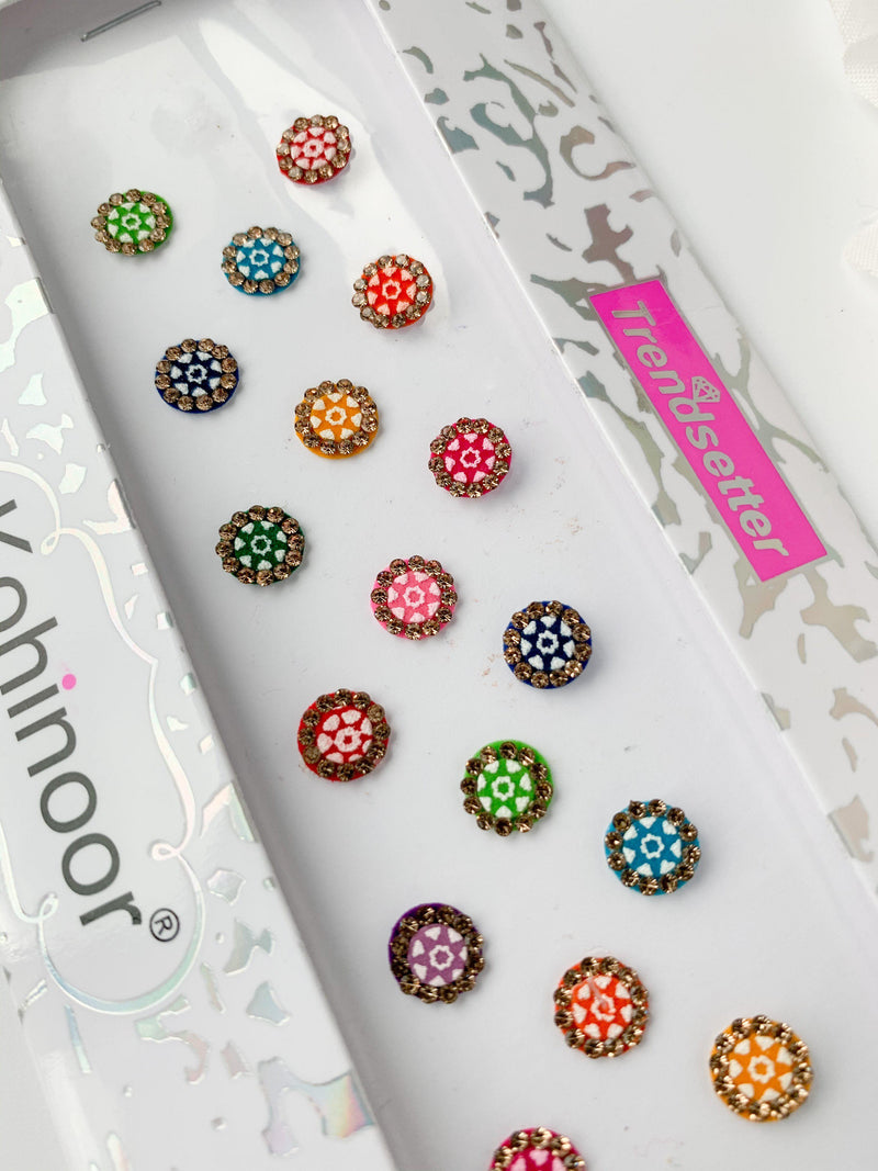 Painted Round Rhinestone Bindis Bindis THE KUNDAN SHOP 
