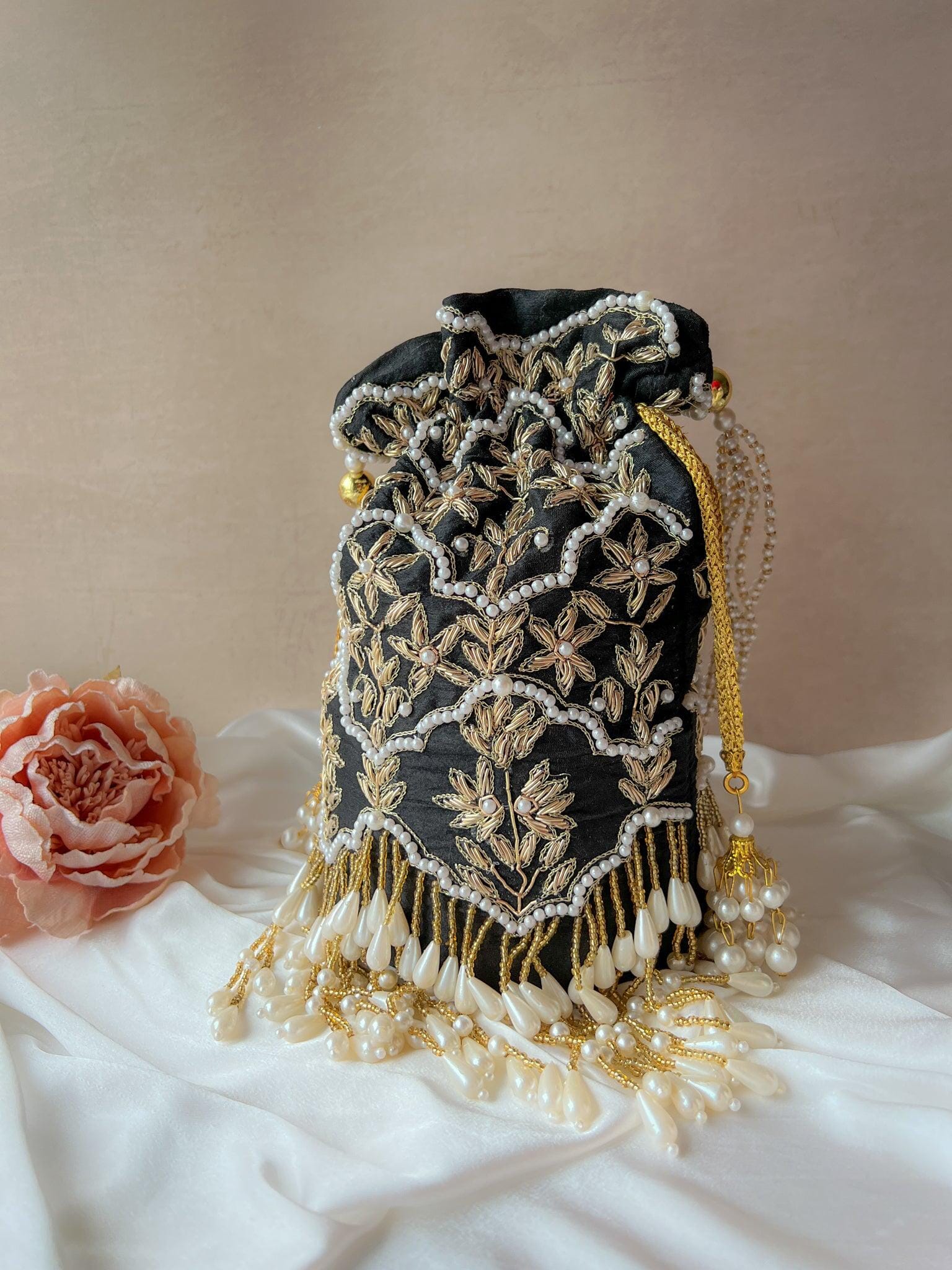 The Downfall Potli in Black Clutch THE KUNDAN SHOP 