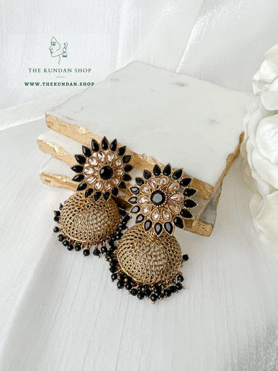 Floral Jhumkis Earrings THE KUNDAN SHOP Black 