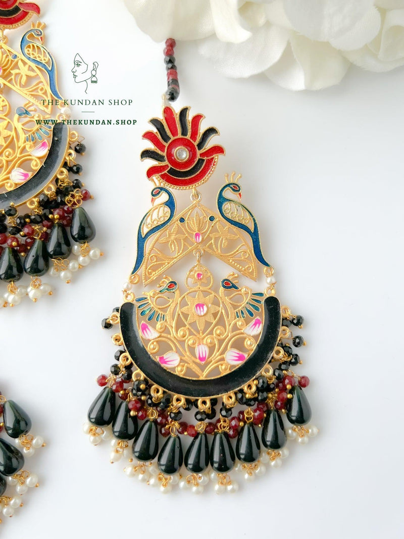 Serene Moorni in Black Earrings + Tikka THE KUNDAN SHOP 