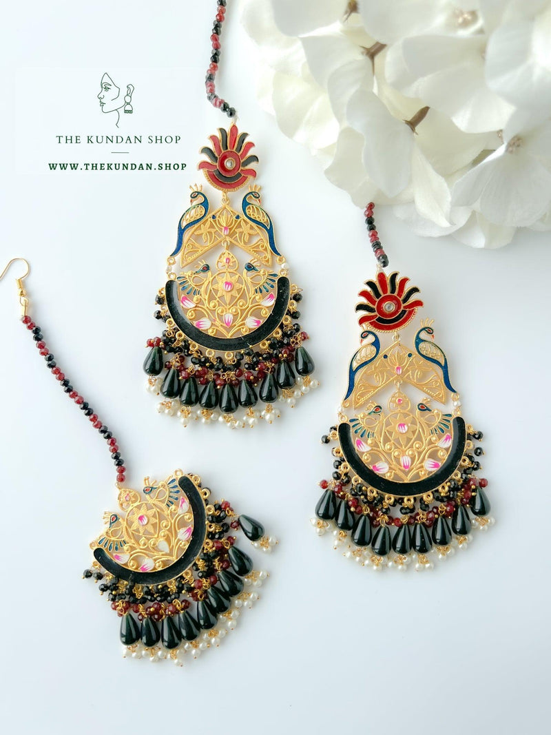 Serene Moorni in Black Earrings + Tikka THE KUNDAN SHOP 