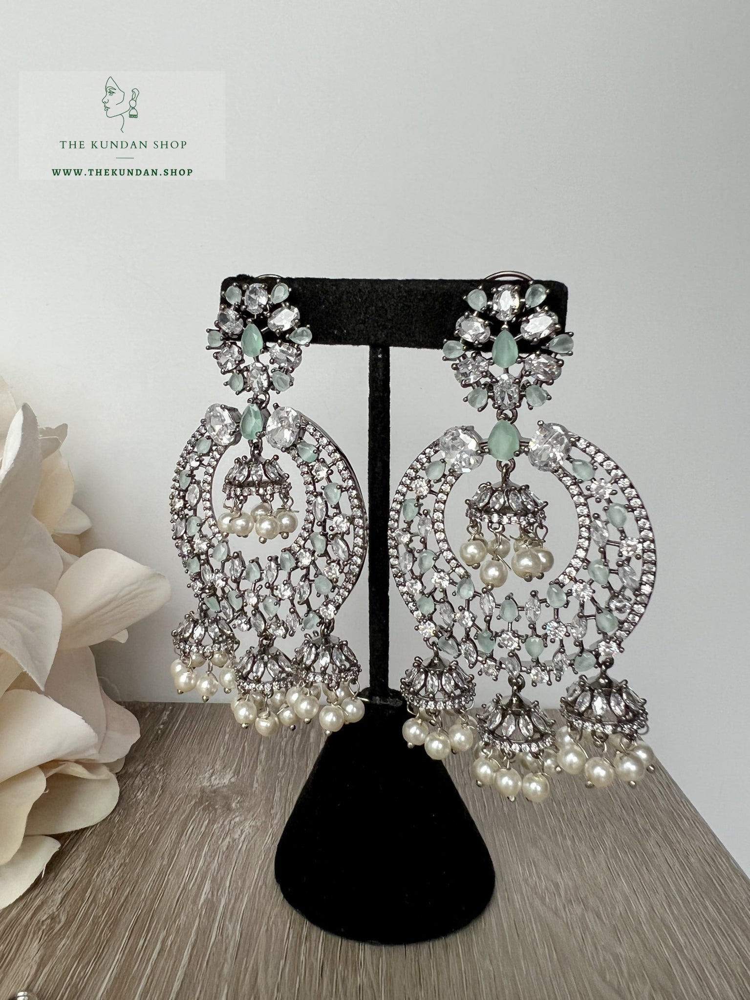 Humble in Black & Mint Earrings + Tikka THE KUNDAN SHOP 