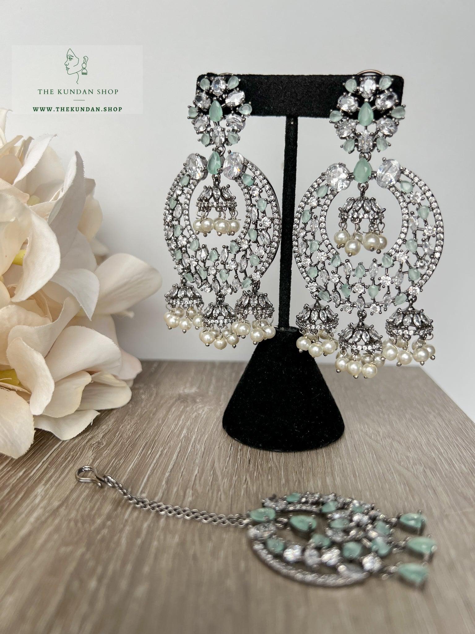 Humble in Black & Mint Earrings + Tikka THE KUNDAN SHOP 