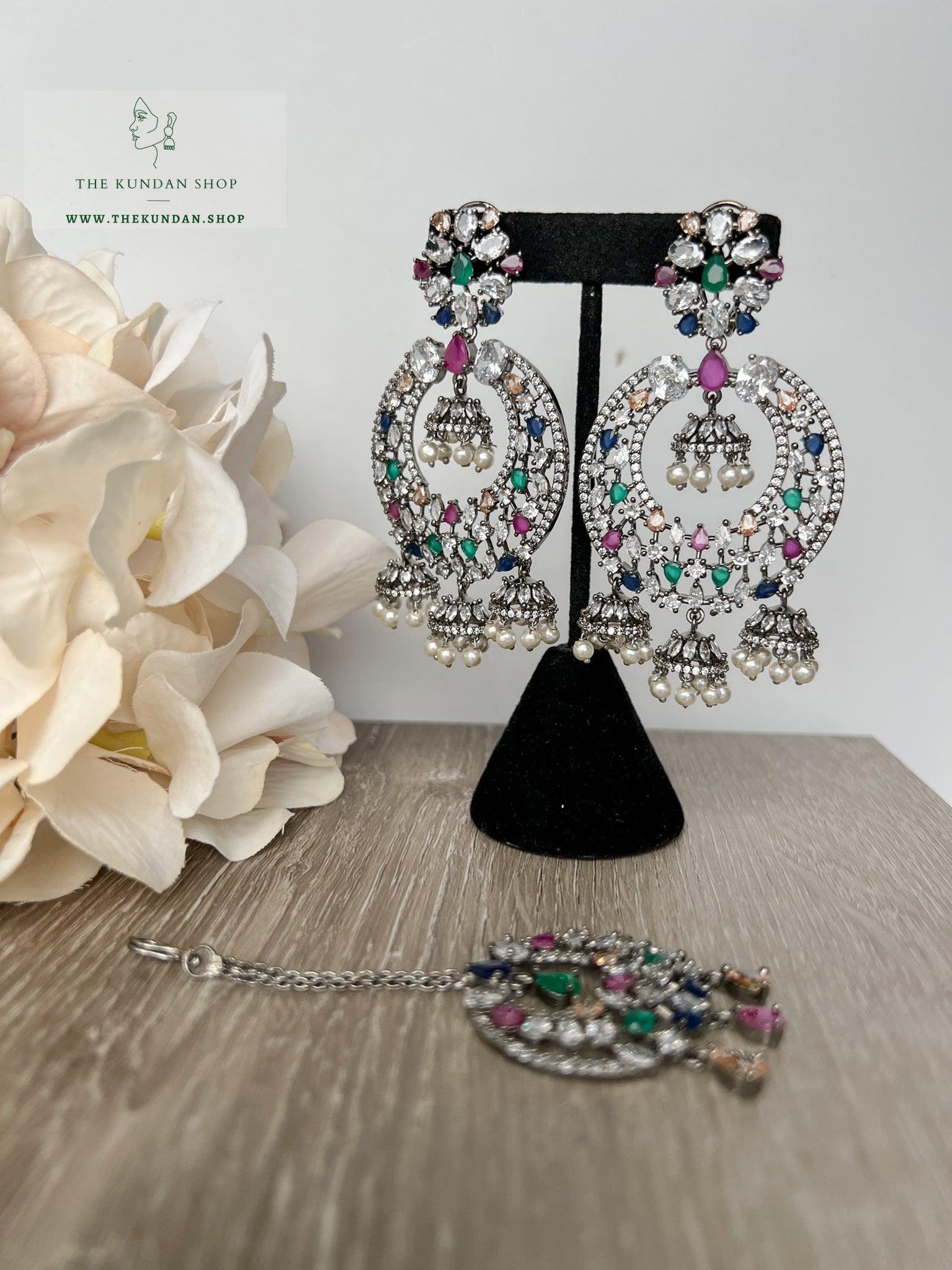 Humble in Black & Multi Earrings + Tikka THE KUNDAN SHOP 