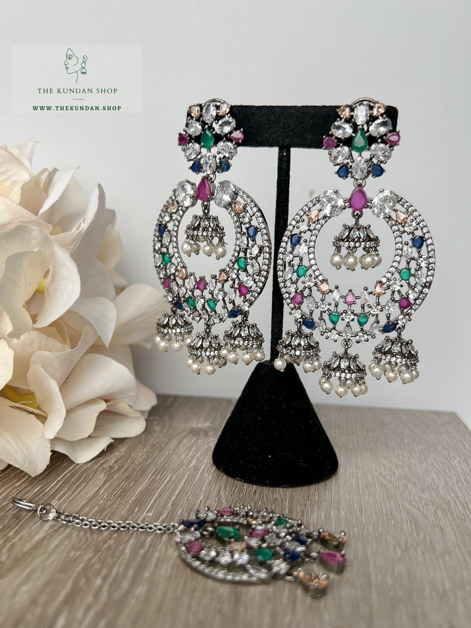 Humble in Black & Multi Earrings + Tikka THE KUNDAN SHOP 