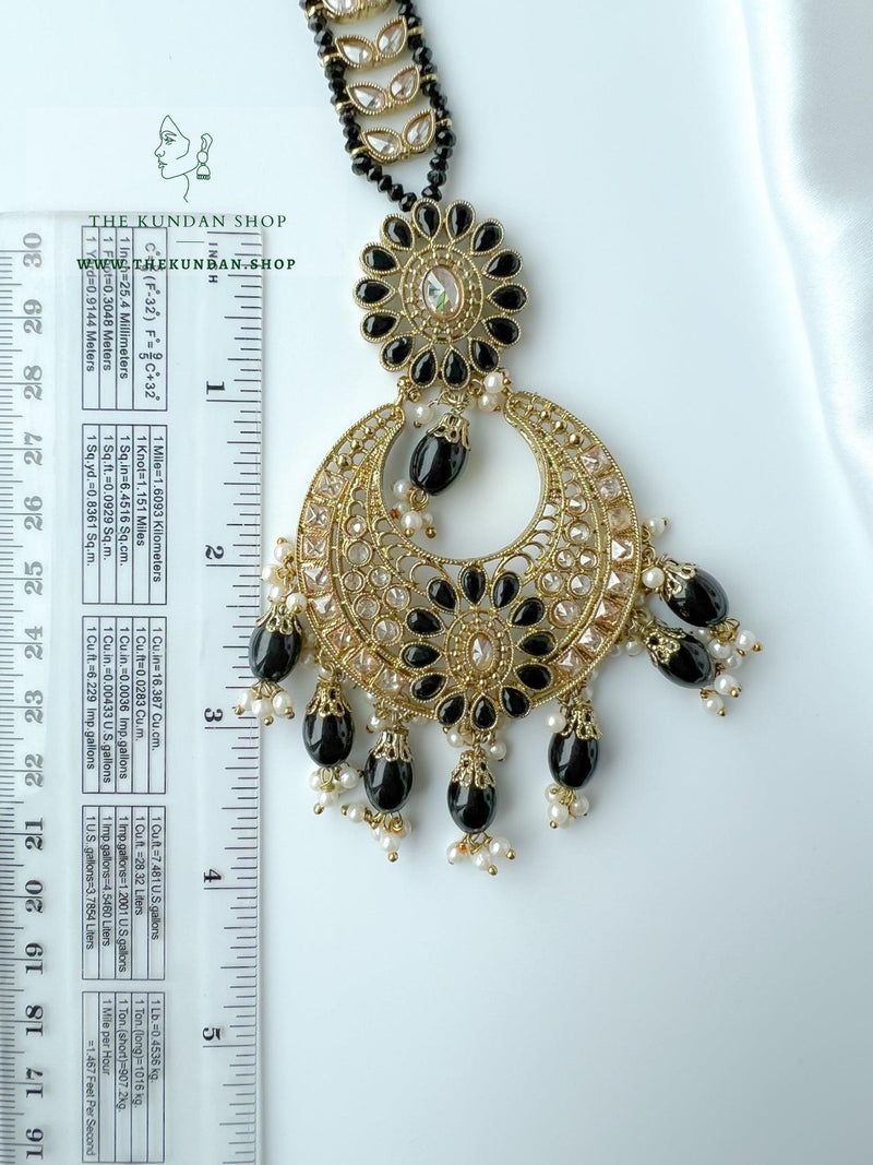Chosen Polki in Black Earrings + Tikka THE KUNDAN SHOP 