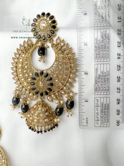 Chosen Polki in Black Earrings + Tikka THE KUNDAN SHOP 