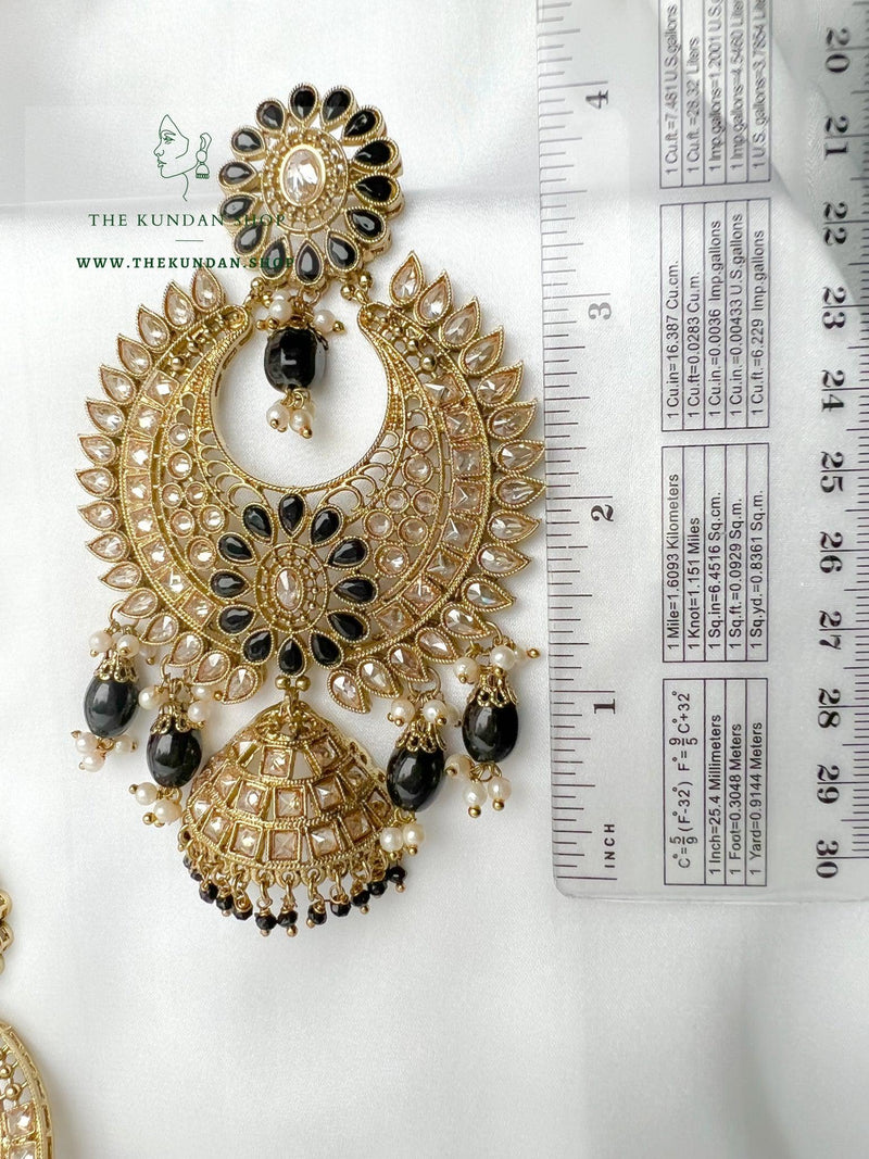 Chosen Polki in Black Earrings + Tikka THE KUNDAN SHOP 