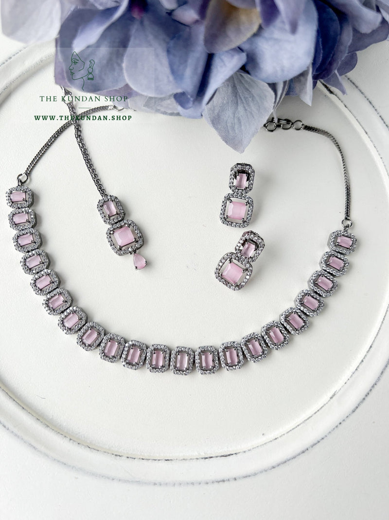 Double Drops in Black Necklace Sets THE KUNDAN SHOP Pink 