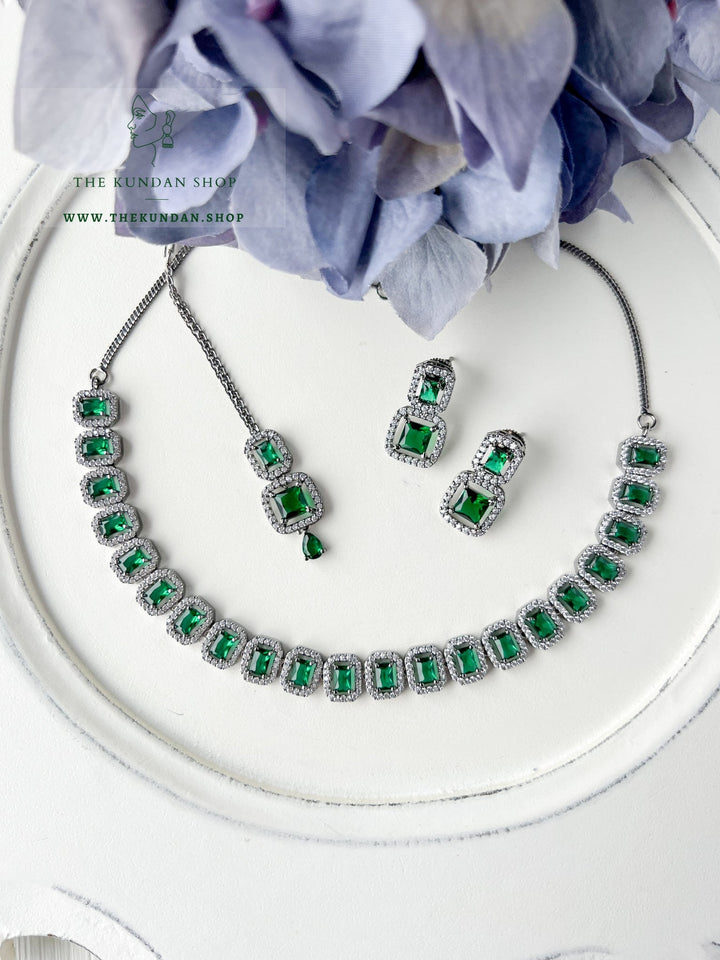 Double Drops in Black Necklace Sets THE KUNDAN SHOP Emerald 