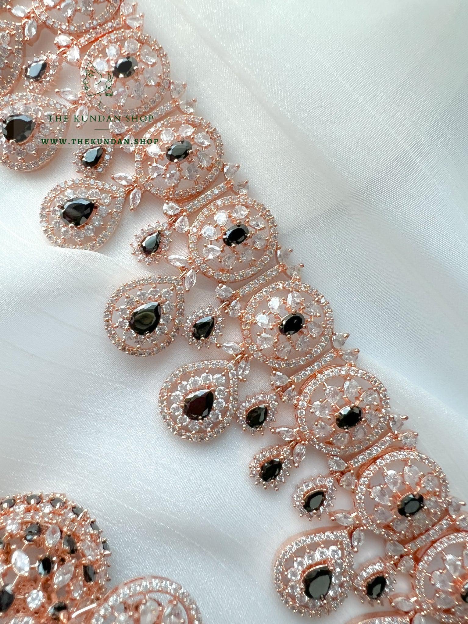 Adore in Rose Gold & Black Necklace Sets THE KUNDAN SHOP 