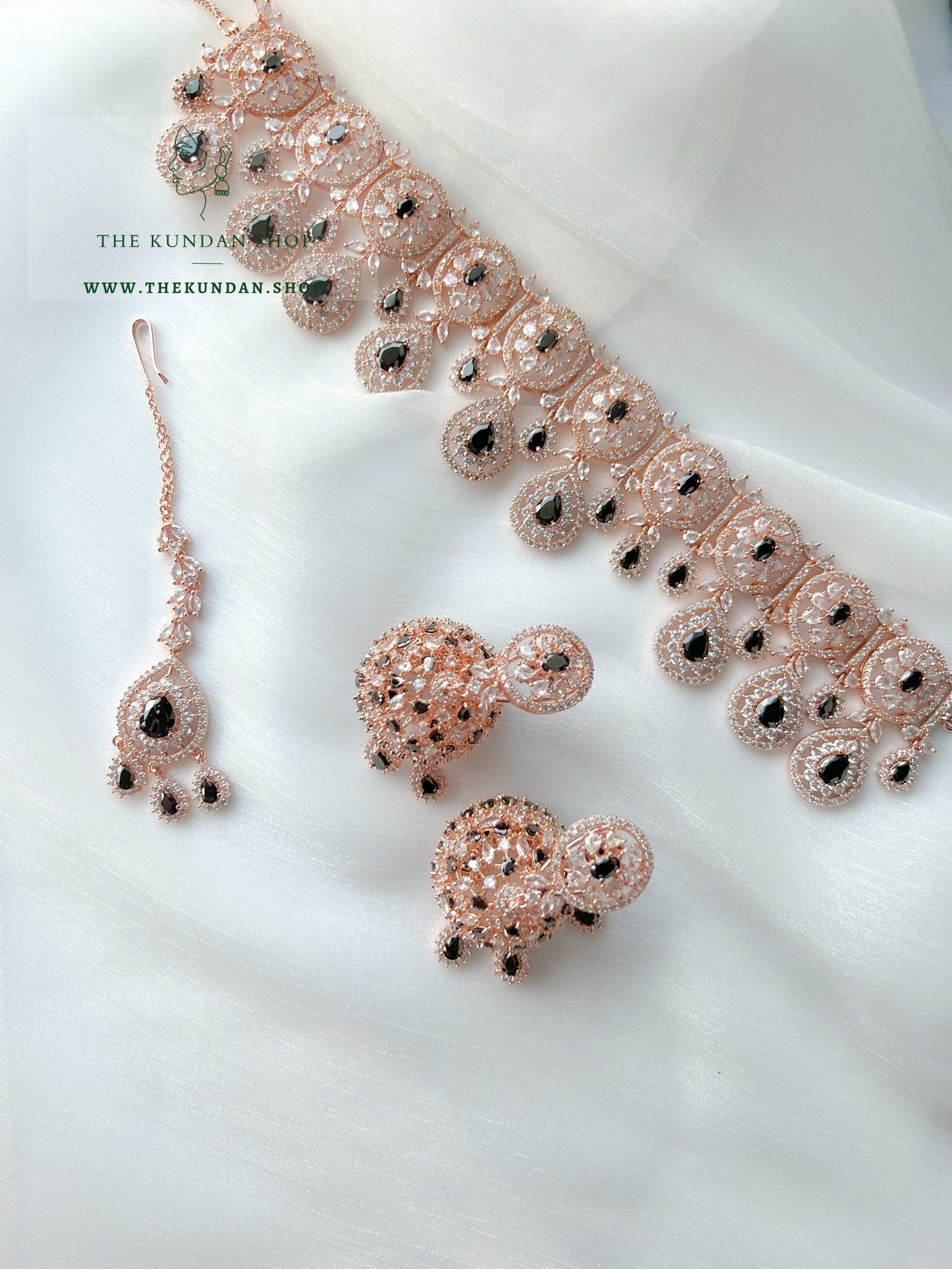 Adore in Rose Gold & Black Necklace Sets THE KUNDAN SHOP 