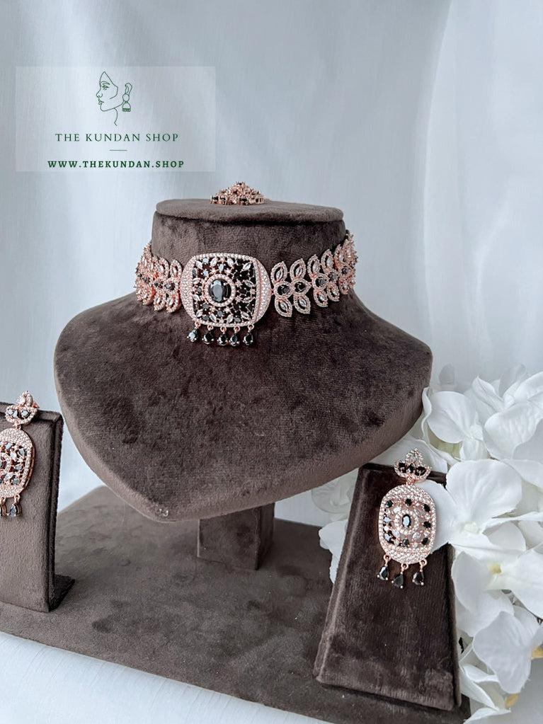 Boundless in Rose Gold & Black Necklace Sets THE KUNDAN SHOP 