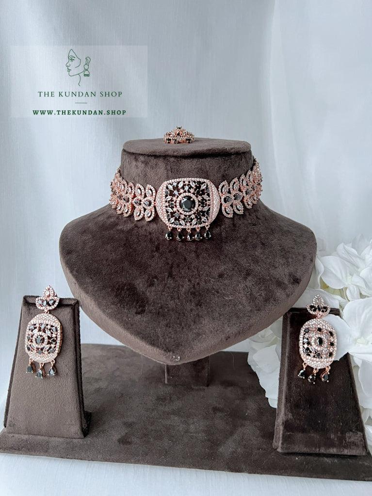 Boundless in Rose Gold & Black Necklace Sets THE KUNDAN SHOP 