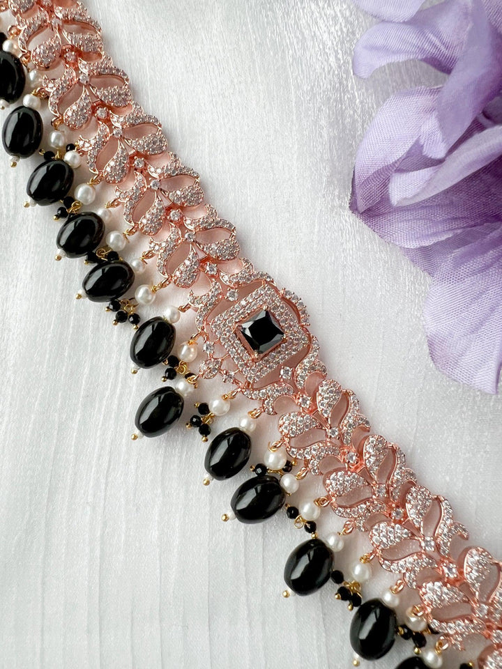 Essential in Rose Gold & Black Necklace Sets THE KUNDAN SHOP 
