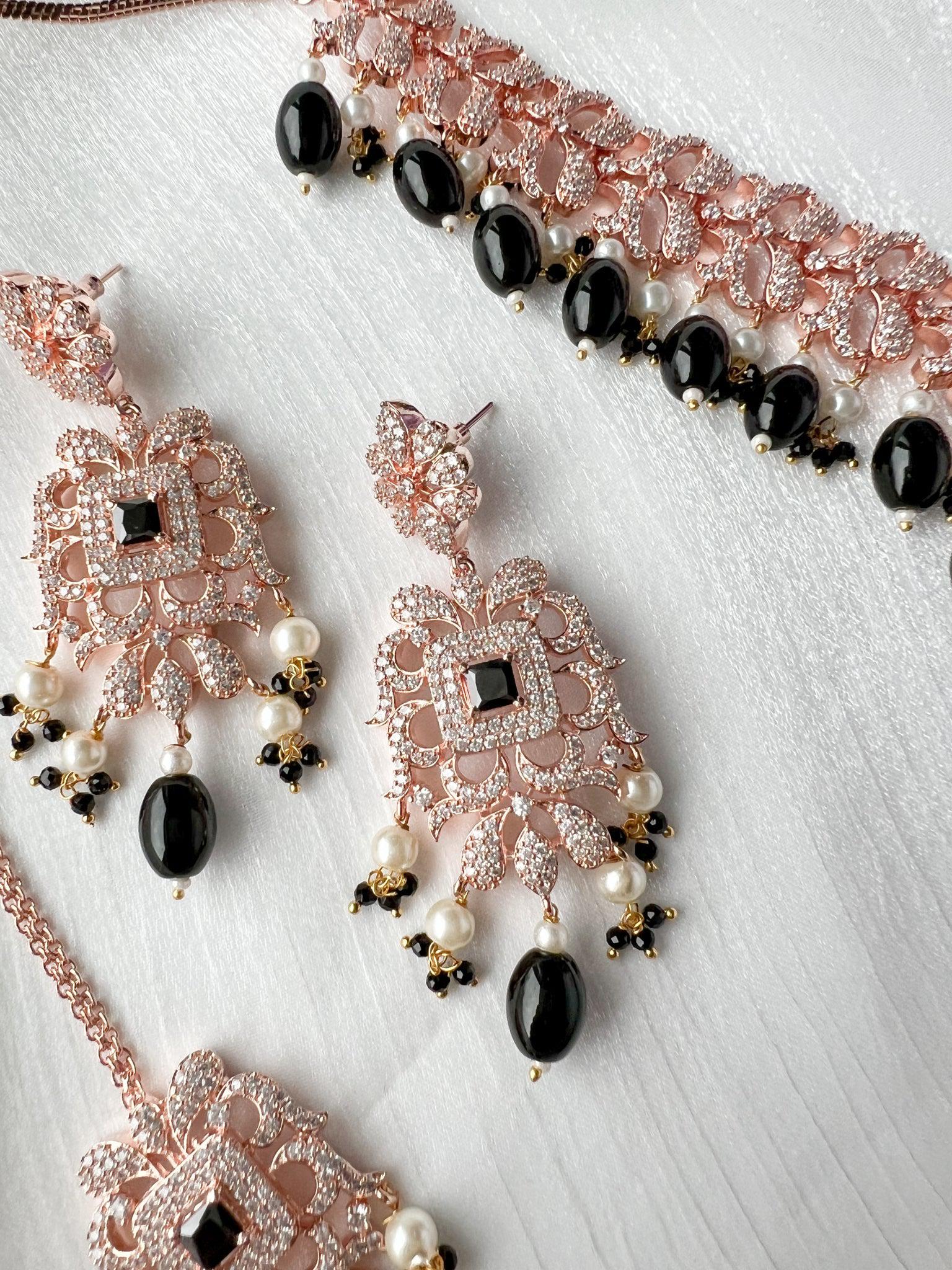 Essential in Rose Gold & Black Necklace Sets THE KUNDAN SHOP 