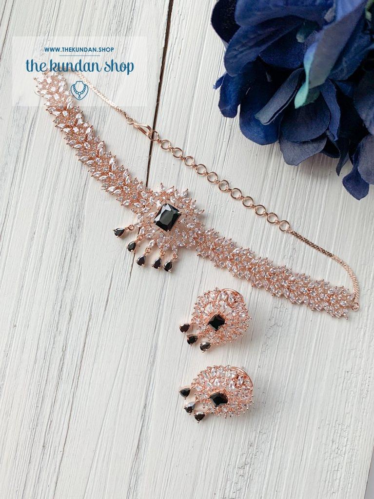 Captivate in Rose Gold & Black Necklace Sets THE KUNDAN SHOP 