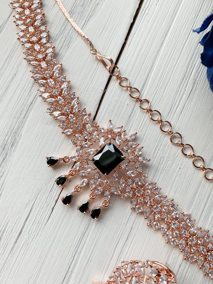 Captivate in Rose Gold & Black Necklace Sets THE KUNDAN SHOP 