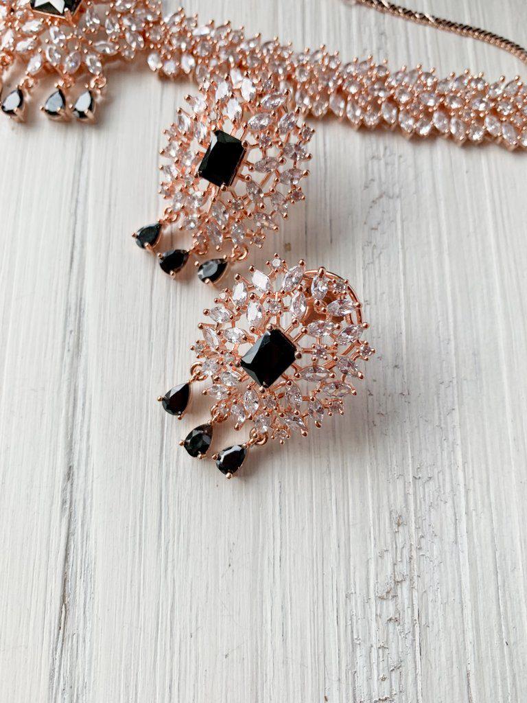 Captivate in Rose Gold & Black Necklace Sets THE KUNDAN SHOP 
