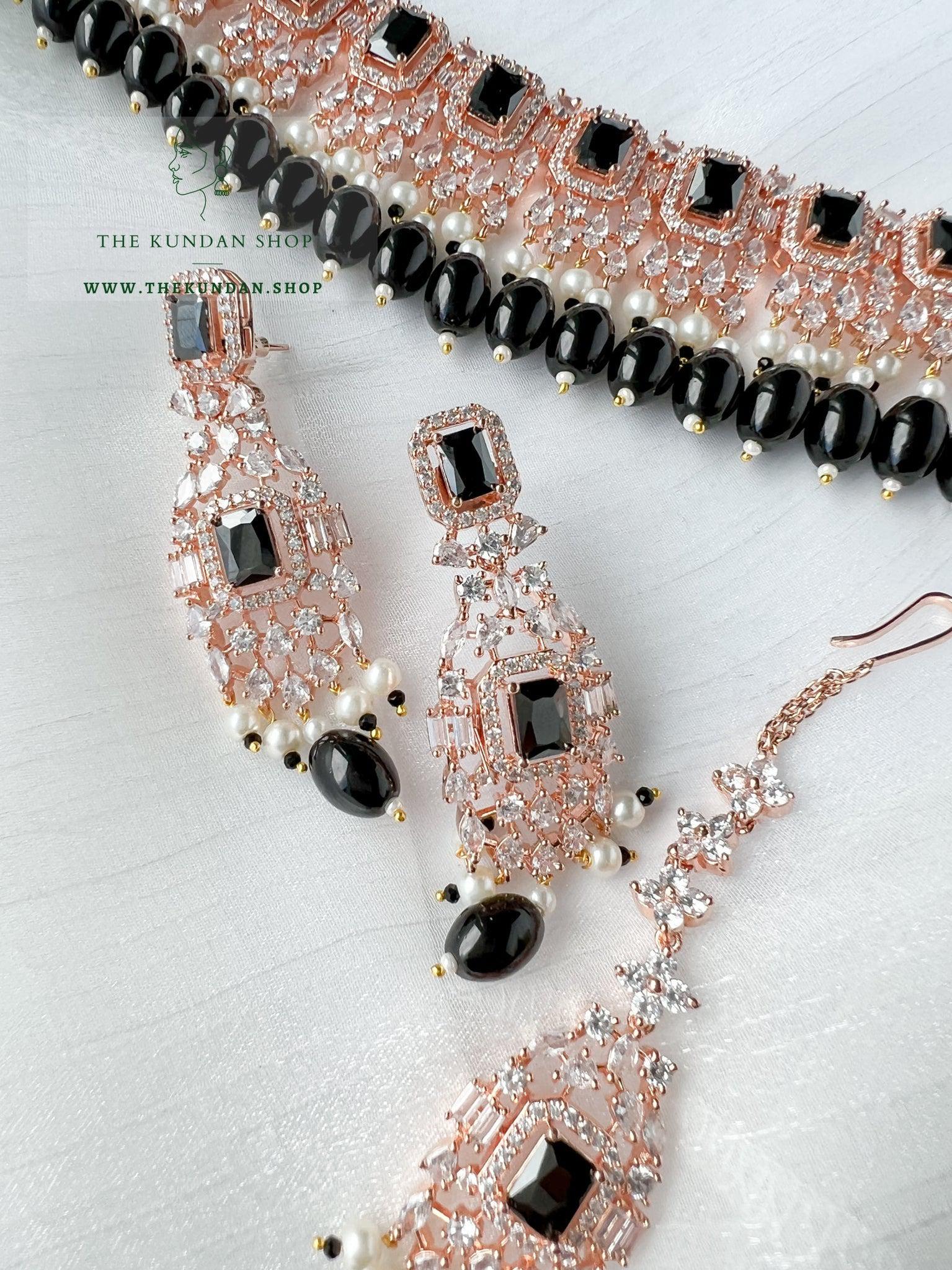Wholesome in Rose Gold & Black Necklace Sets THE KUNDAN SHOP 