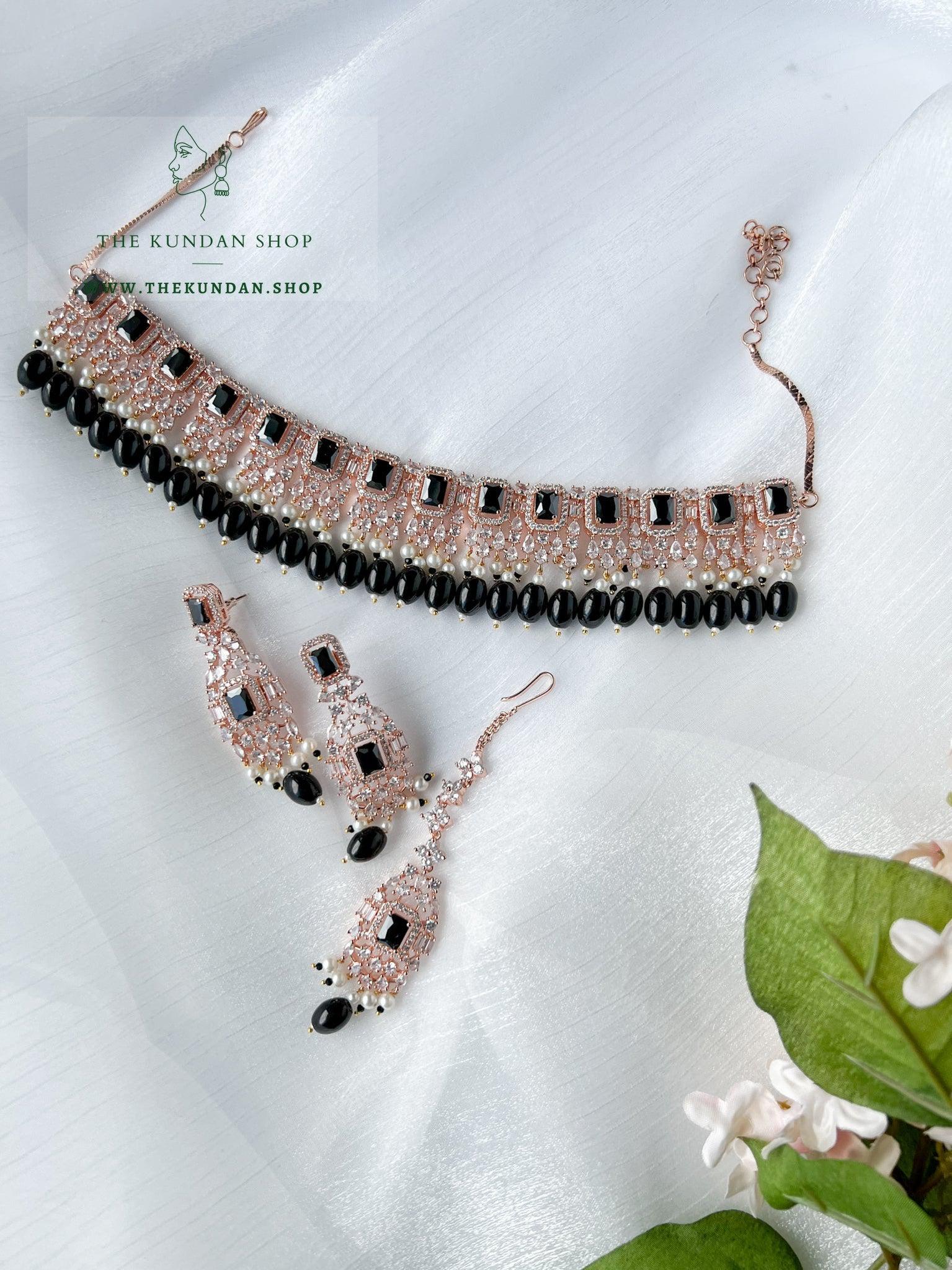 Wholesome in Rose Gold & Black Necklace Sets THE KUNDAN SHOP 