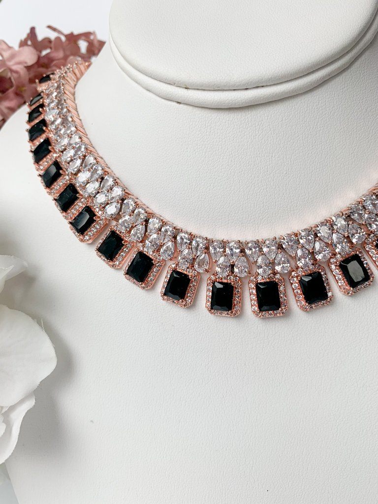 Sweet Prize in Rose Gold & Black Necklace Sets THE KUNDAN SHOP 