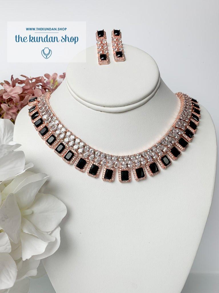 Sweet Prize in Rose Gold & Black Necklace Sets THE KUNDAN SHOP 