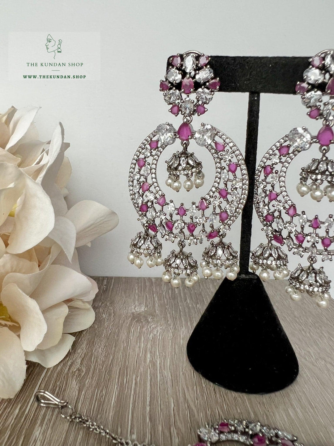 Humble in Black &amp; Ruby Earrings + Tikka THE KUNDAN SHOP 