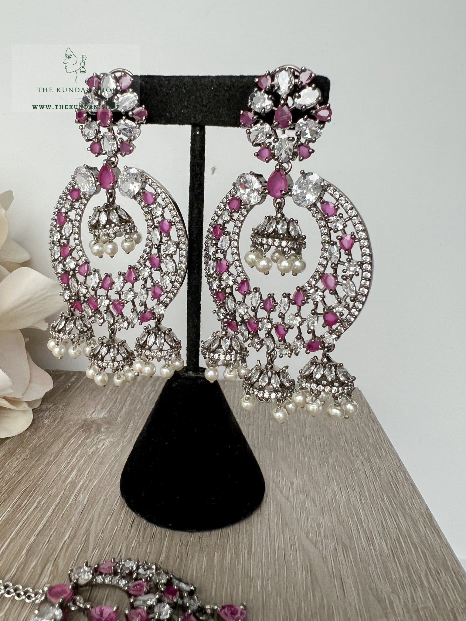 Humble in Black & Ruby Earrings + Tikka THE KUNDAN SHOP 