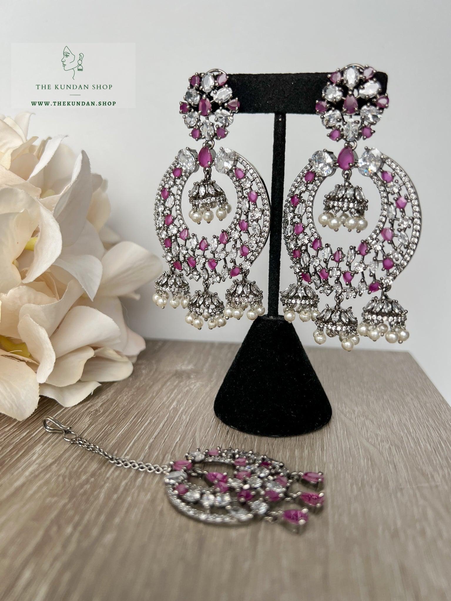 Humble in Black & Ruby Earrings + Tikka THE KUNDAN SHOP 