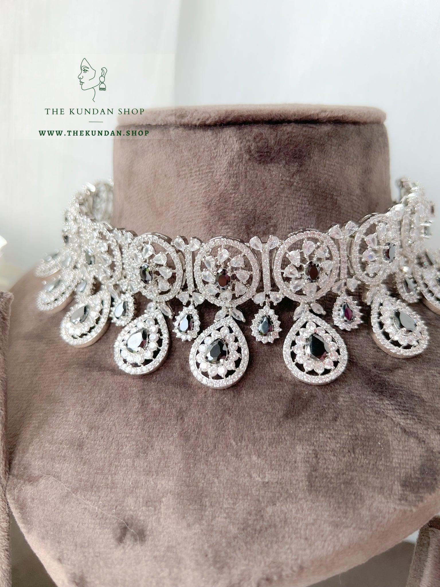 Adore in Silver & Black Necklace Sets THE KUNDAN SHOP 