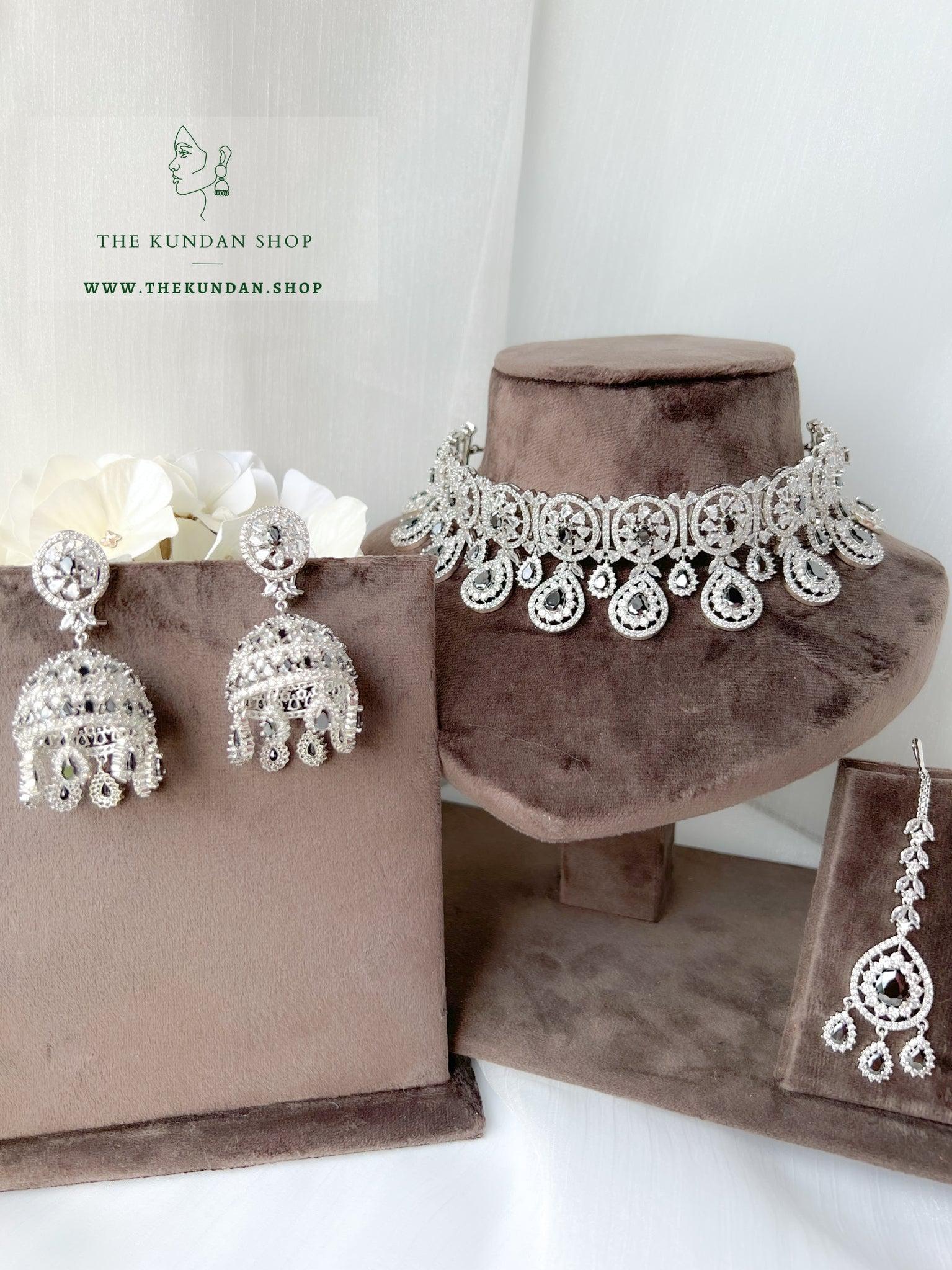 Adore in Silver & Black Necklace Sets THE KUNDAN SHOP 