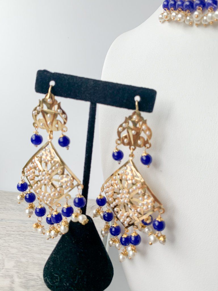 Committed Choker in Blue Necklace Sets THE KUNDAN SHOP 