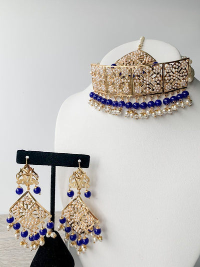 Committed Choker in Blue Necklace Sets THE KUNDAN SHOP 