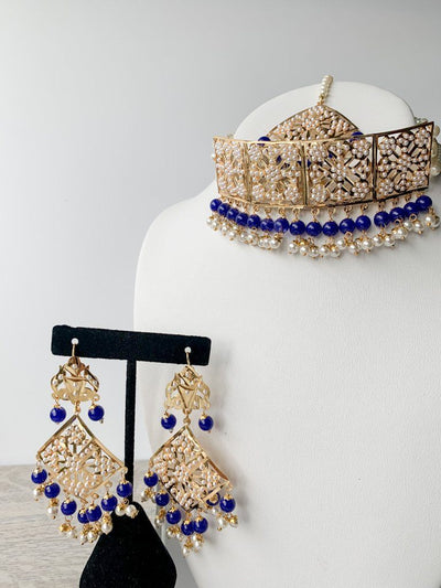 Committed Choker in Blue Necklace Sets THE KUNDAN SHOP 