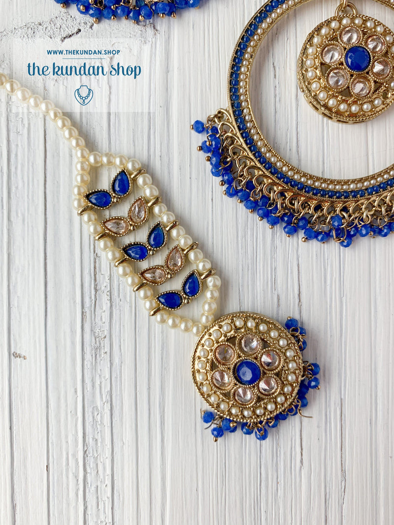 Ardent in Blue Earrings + Tikka THE KUNDAN SHOP 
