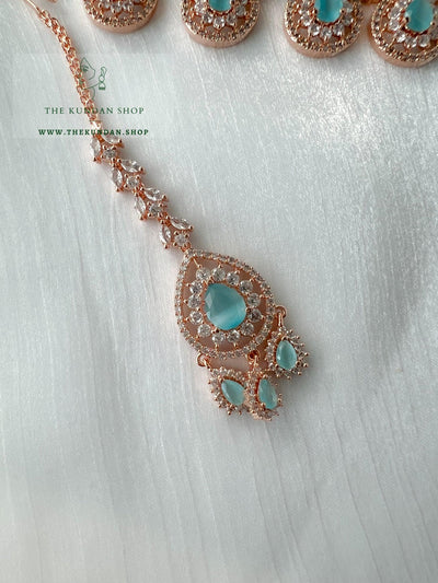 Adore in Rose Gold & Feroza Blue Necklace Sets THE KUNDAN SHOP 