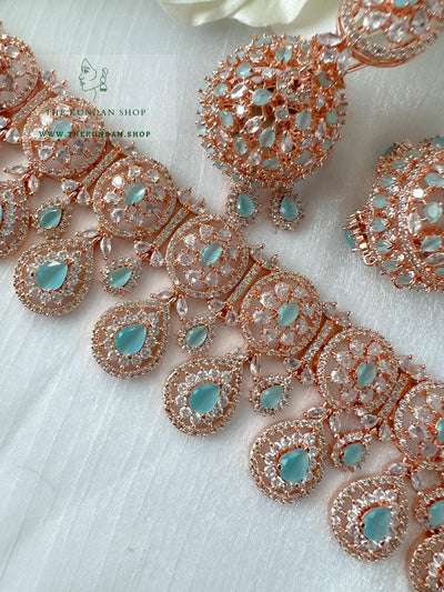 Adore in Rose Gold & Feroza Blue Necklace Sets THE KUNDAN SHOP 