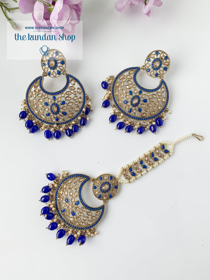 Softly Set in Blue Earrings + Tikka THE KUNDAN SHOP 