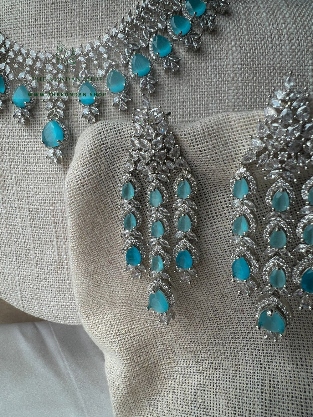 Flared in Silver & Blue Necklace Sets THE KUNDAN SHOP 