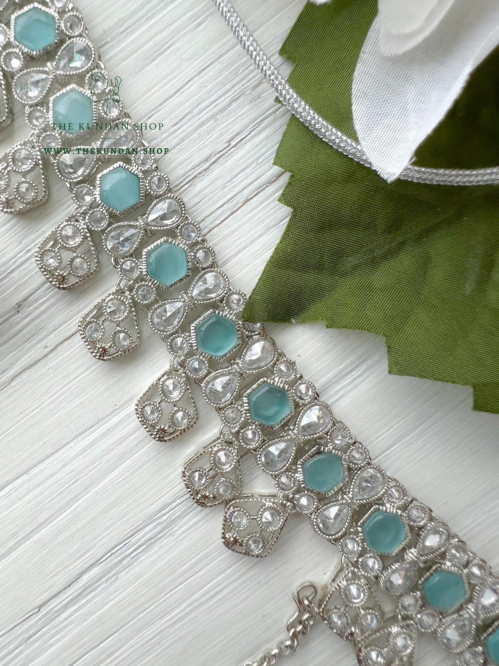 Curious in Silver & Blue Necklace Sets THE KUNDAN SHOP 