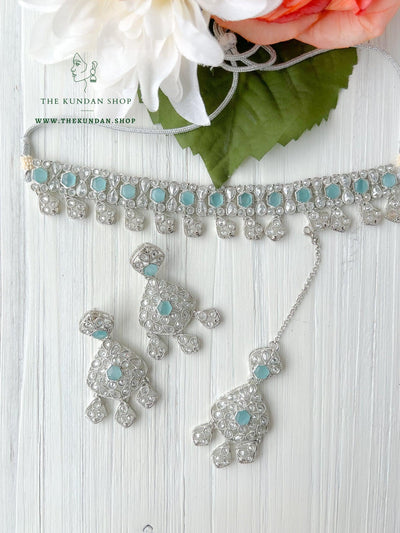 Curious in Silver & Blue Necklace Sets THE KUNDAN SHOP 