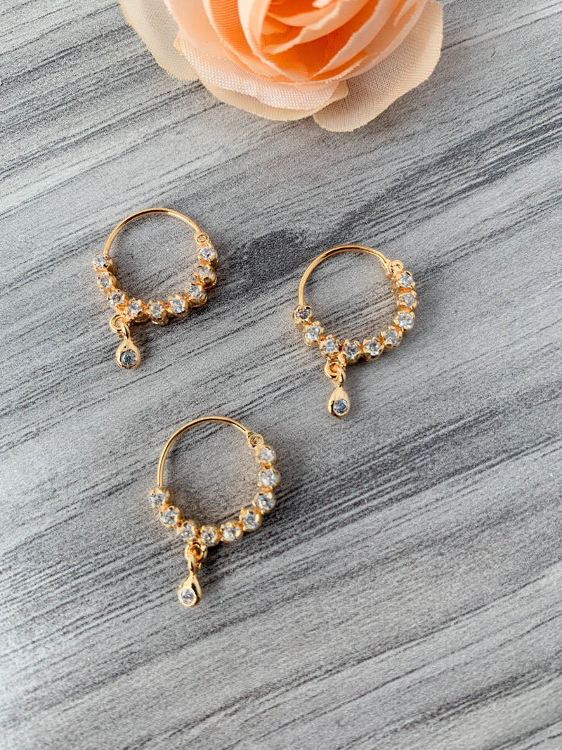 Yellow Gold - Pierced Stone Nose Ring Naath THE KUNDAN SHOP 