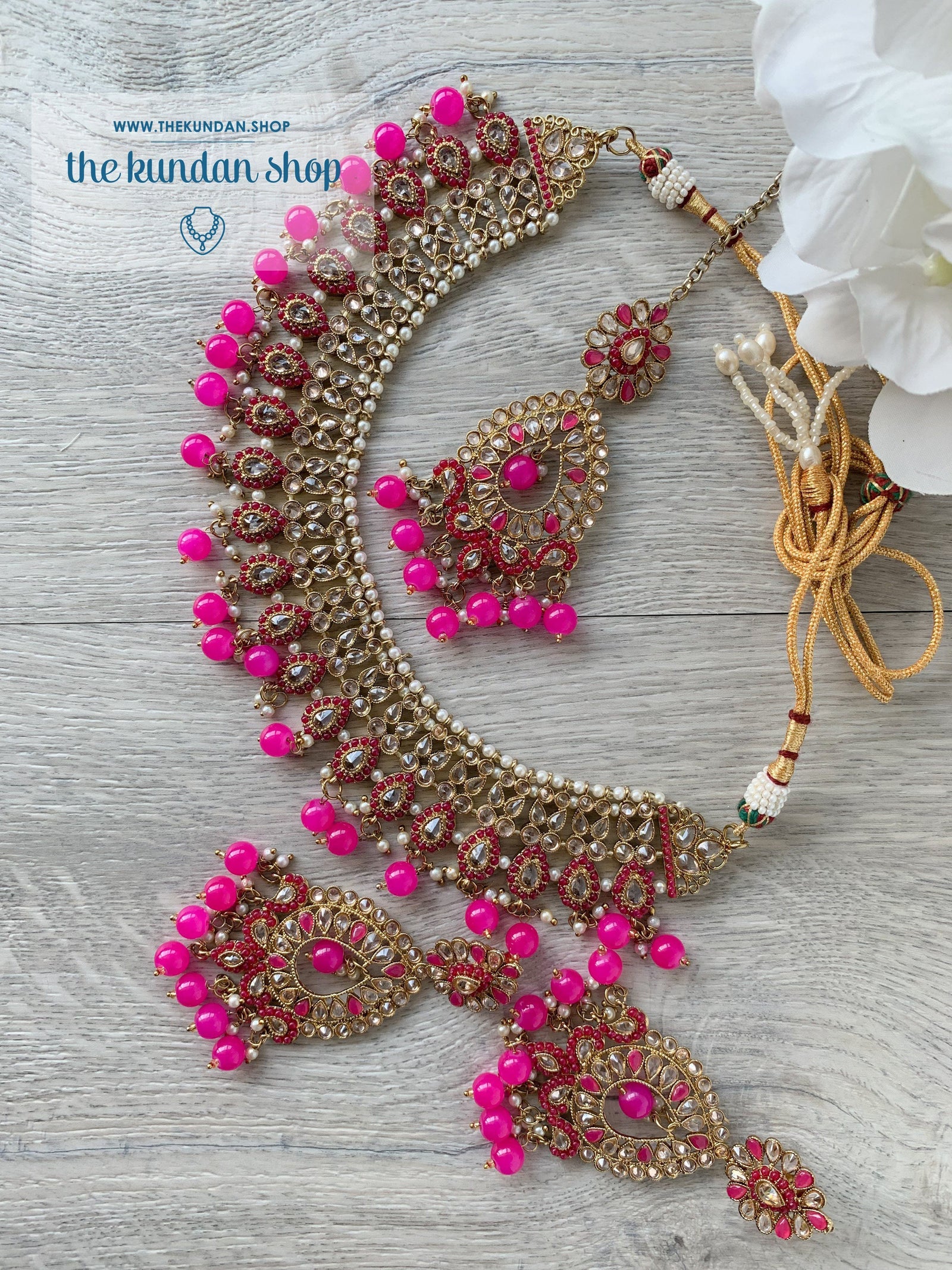 Compel in Polki, in Bright Pink Necklace Sets THE KUNDAN SHOP 