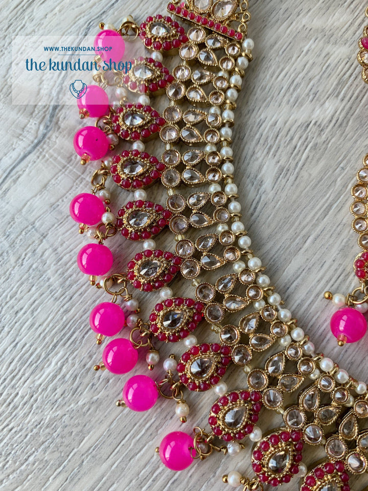 Compel in Polki, in Bright Pink Necklace Sets THE KUNDAN SHOP 