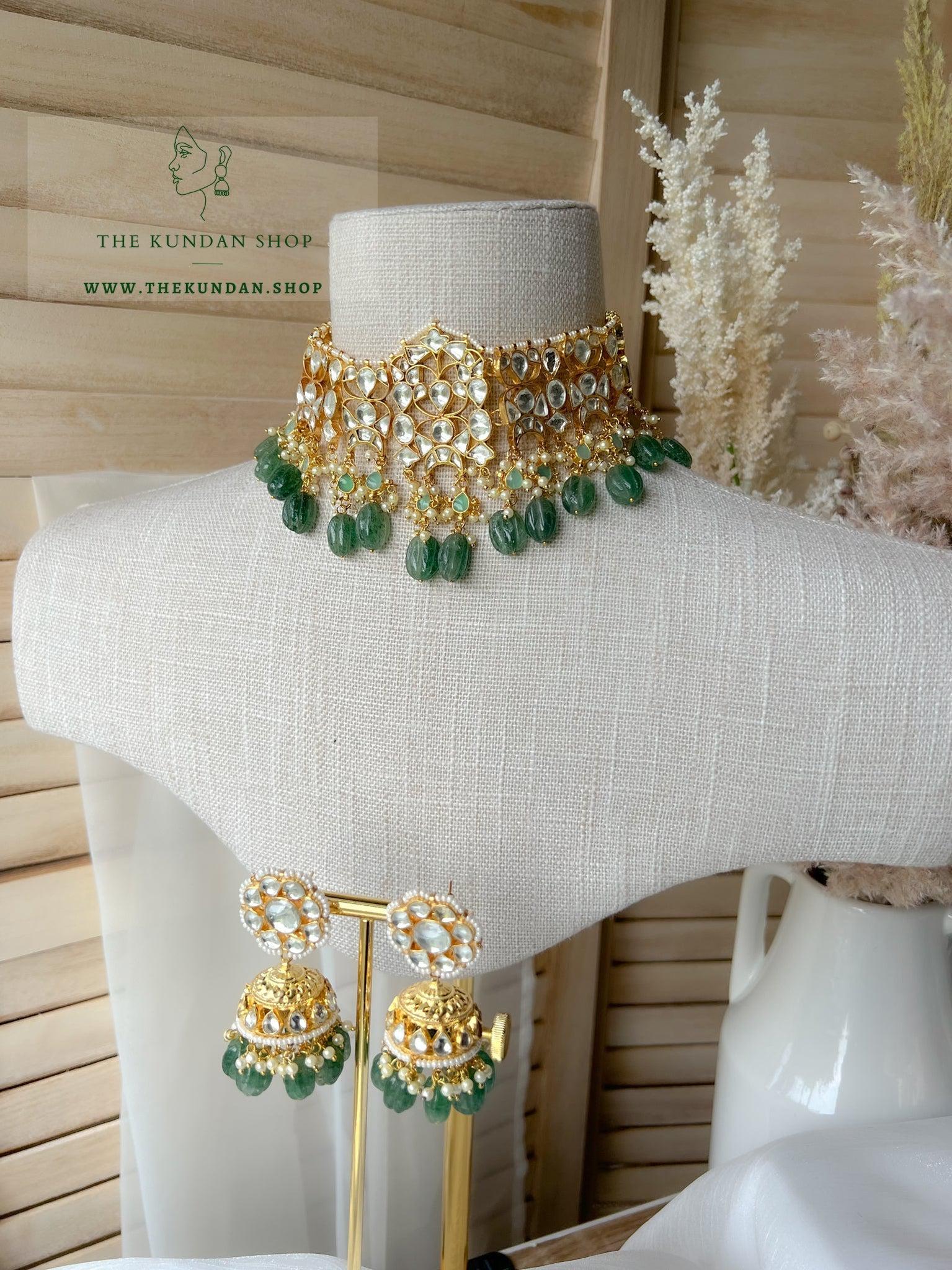 Sincerity in Cedar Green Necklace Sets THE KUNDAN SHOP 